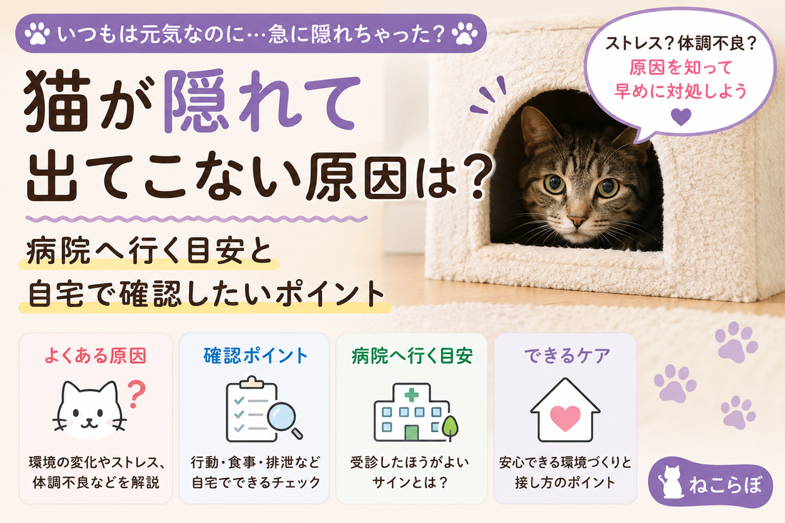 「猫が隠れて出てこない原因は？病院へ行く目安と自宅で確認したいポイント」