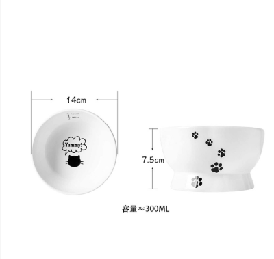 肉球デザイン 猫用陶器フードボウル｜15°傾斜・高脚タイプ