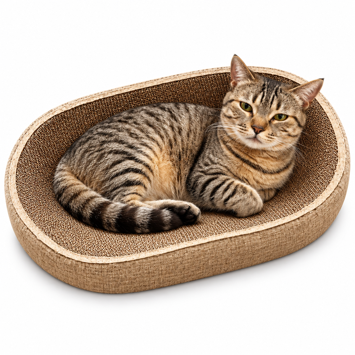 猫用 爪とぎベッド ボールおもちゃ付き｜爪とぎ・くつろぎ・遊びができる楕円型猫ベッド