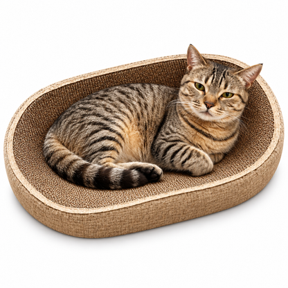 猫用 爪とぎベッド ボールおもちゃ付き｜爪とぎ・くつろぎ・遊びができる楕円型猫ベッド