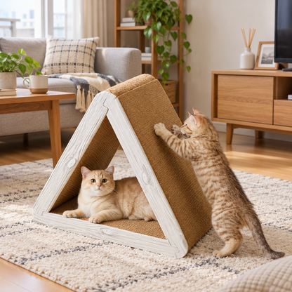 猫用 三角爪とぎ｜両面使用 ダンボール製 遊べる爪とぎハウス　子猫用です　小さい猫用