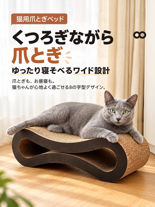 ねこらぼ 猫用爪とぎベッド｜曲線型 ダンボール製 2WAY くつろぎベッド
