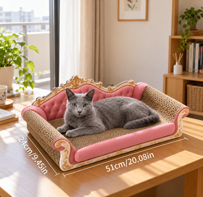 猫用爪とぎソファベッド 2in1｜おしゃれな姫系デザイン・猫用ソファ・段ボール爪とぎ・くつろぎベッド・ピンク