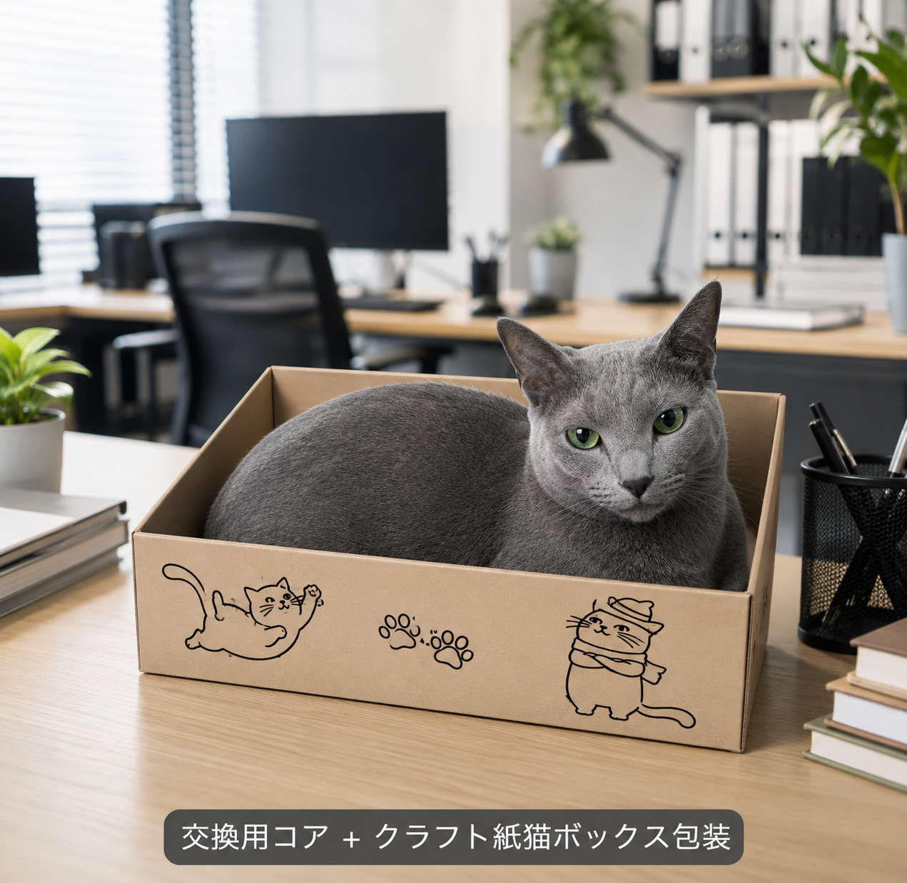 猫用 爪とぎボックス｜交換用コア付き ダンボール製 ベッド兼用