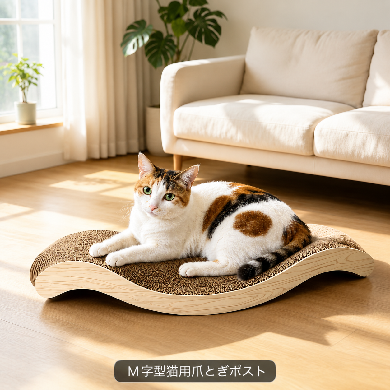 猫用 爪とぎベッド｜ウェーブ型 ダンボール製 くつろぎベッド兼用