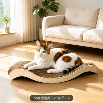 猫用 爪とぎベッド｜ウェーブ型 ダンボール製 くつろぎベッド兼用
