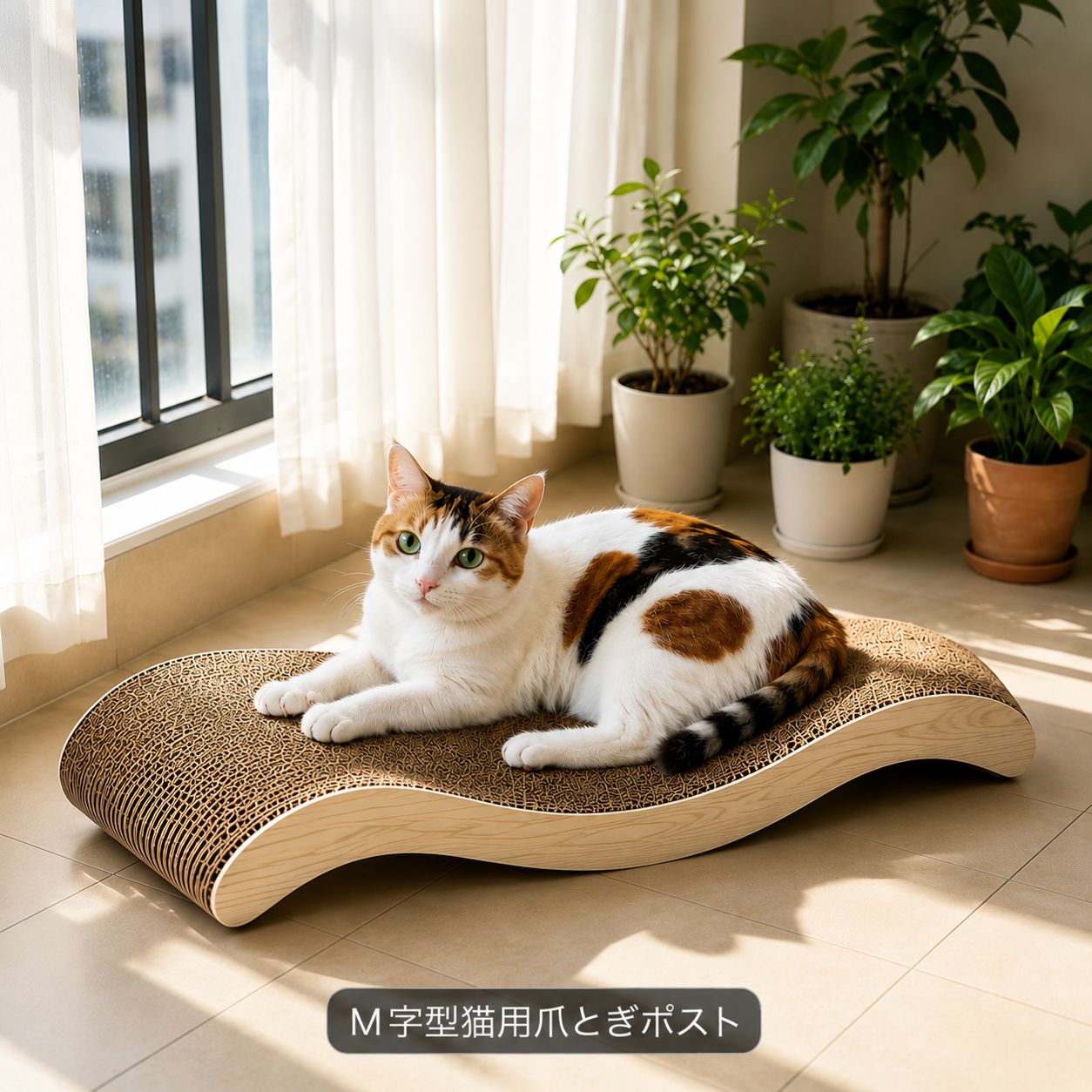 猫用 爪とぎベッド｜ウェーブ型 ダンボール製 くつろぎベッド兼用