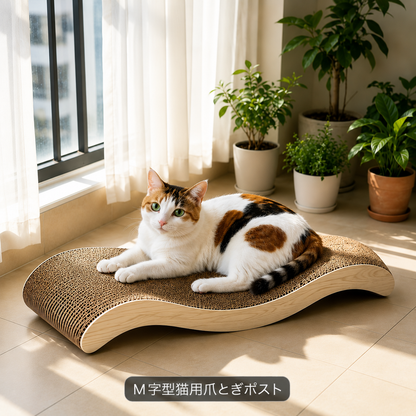 猫用 爪とぎベッド｜ウェーブ型 ダンボール製 くつろぎベッド兼用