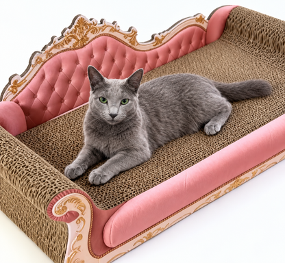 猫用爪とぎソファベッド 2in1｜おしゃれな姫系デザイン・猫用ソファ・段ボール爪とぎ・くつろぎベッド・ピンク