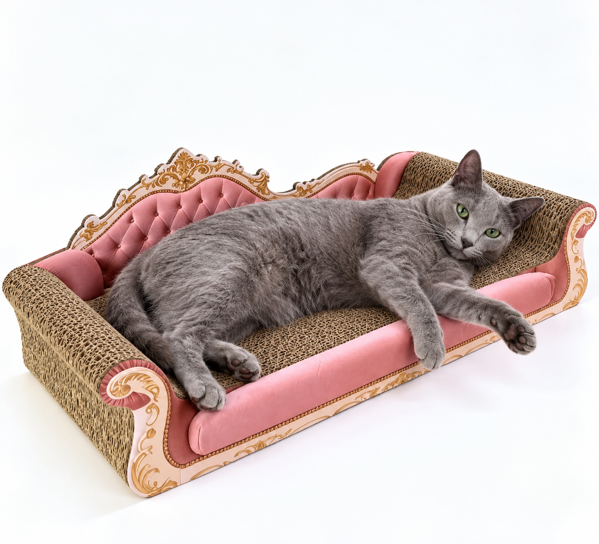 猫用爪とぎソファベッド 2in1｜おしゃれな姫系デザイン・猫用ソファ・段ボール爪とぎ・くつろぎベッド・ピンク