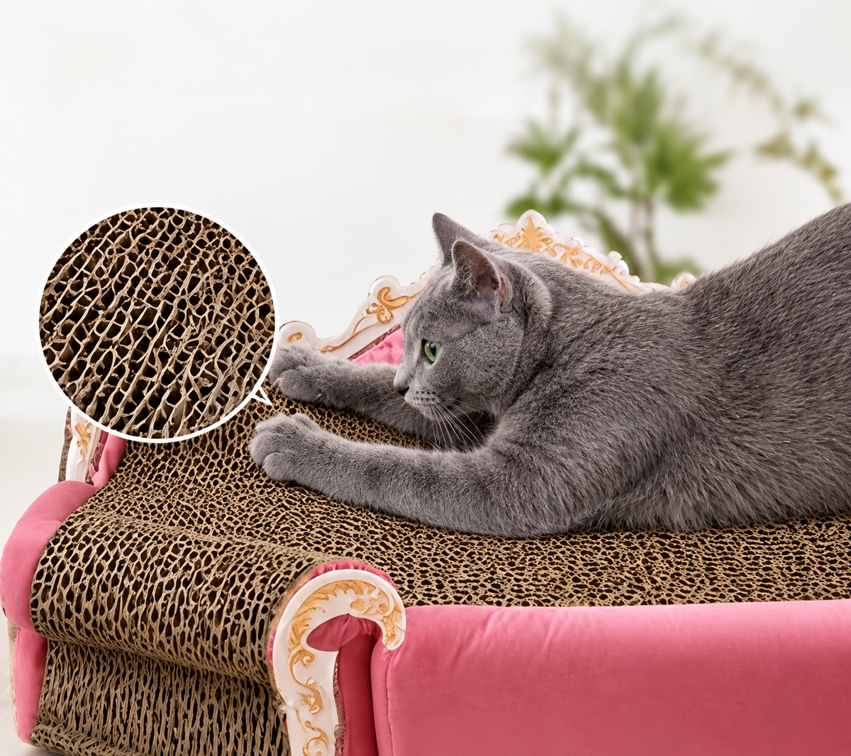 猫用爪とぎソファベッド 2in1｜おしゃれな姫系デザイン・猫用ソファ・段ボール爪とぎ・くつろぎベッド・ピンク