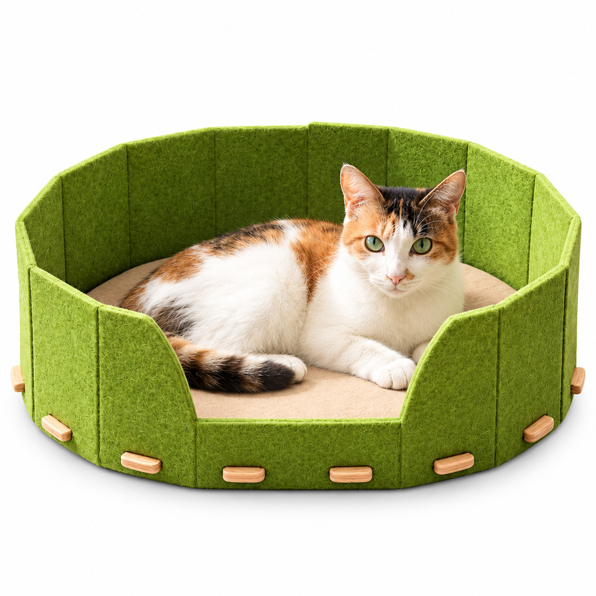 猫用フェルトベッド｜コーナー型・省スペース・囲い付き・ゆったりワイド52cm・グリーン
